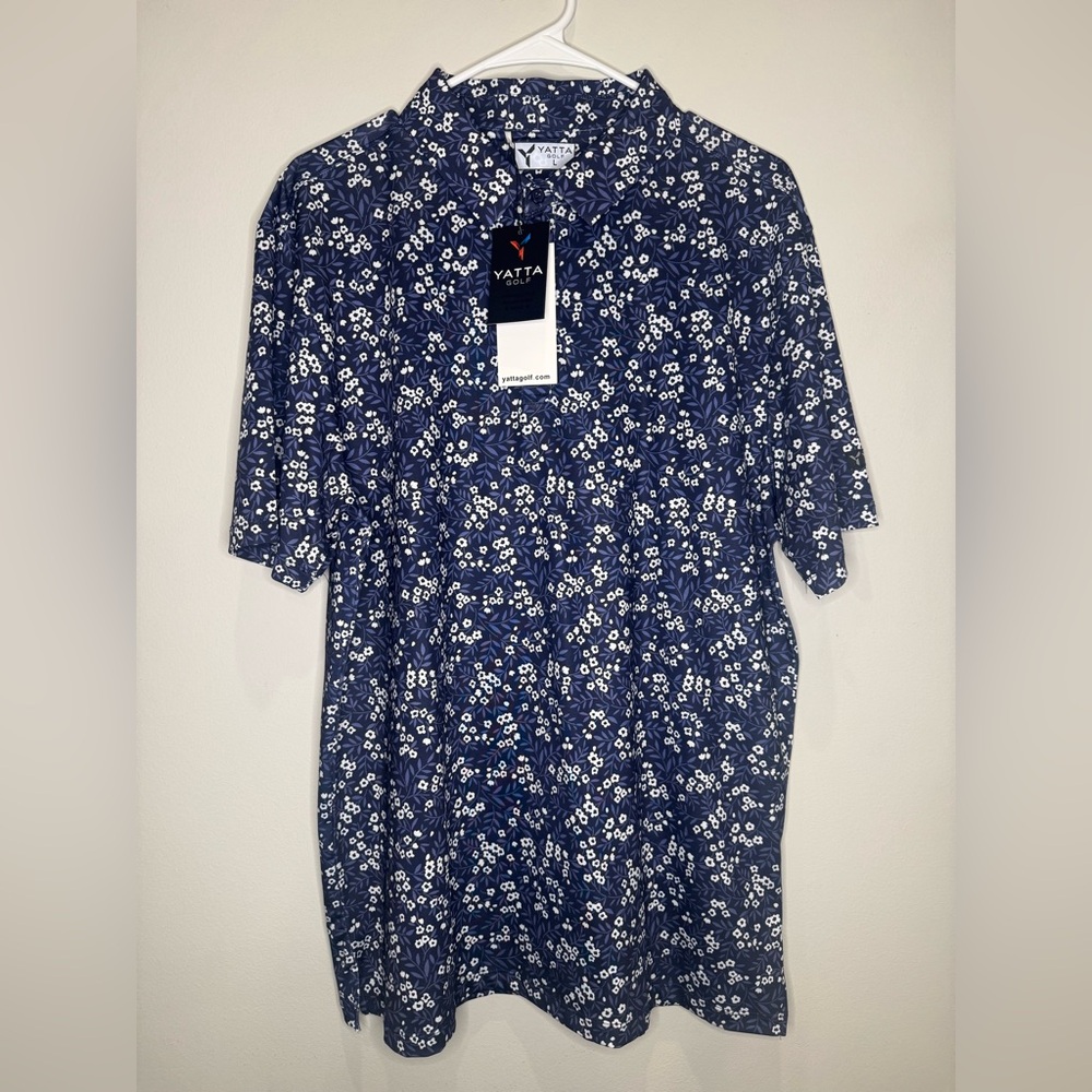 NWT Yatta Golf Navy Floral Polo Shirt size Large